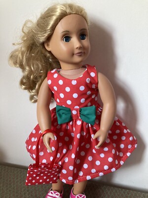 Puppenkleidung Handarbeit für 18 Zoll Puppe Gotz. Generation G Kleid, Tasche,