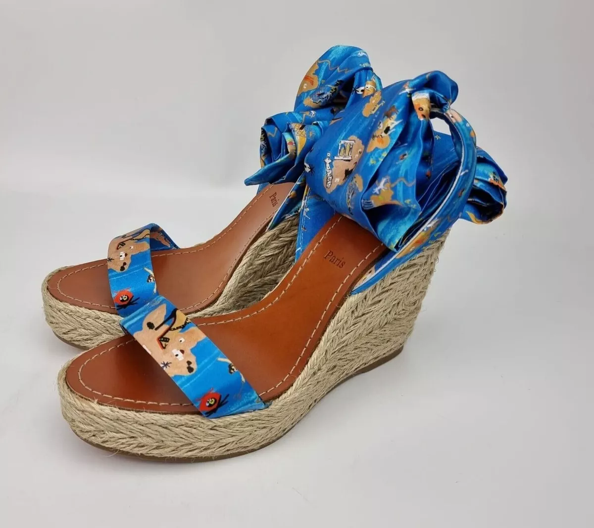 Christian Louboutin Monica Du Desert 110MM Blue Wedge Sandals New