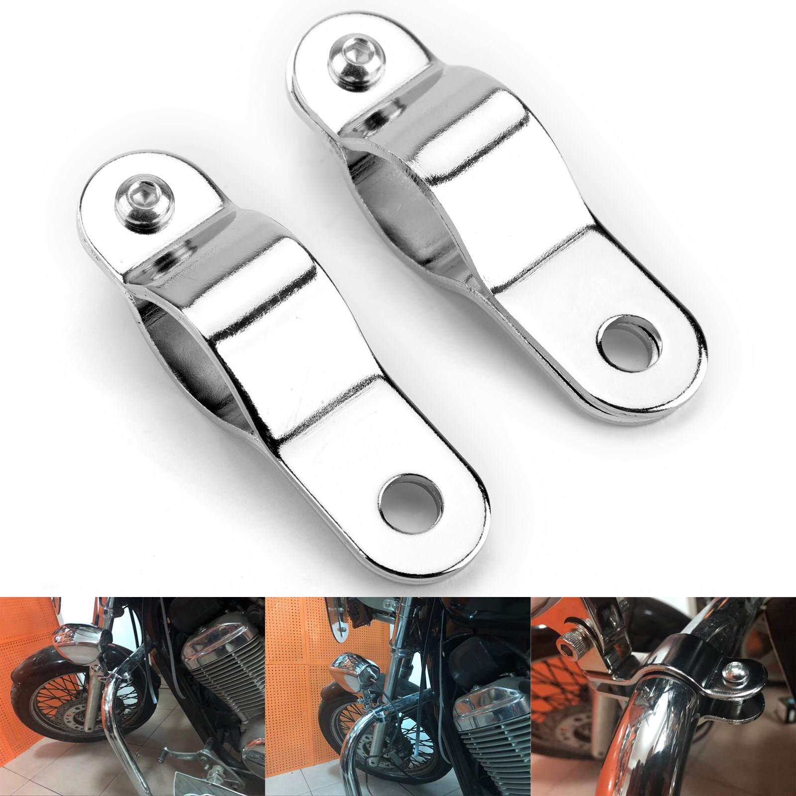 2x Adjustable 30-35MM Bull Bar Clamp Foglight Chrome Bracket Mount Motorcycle US