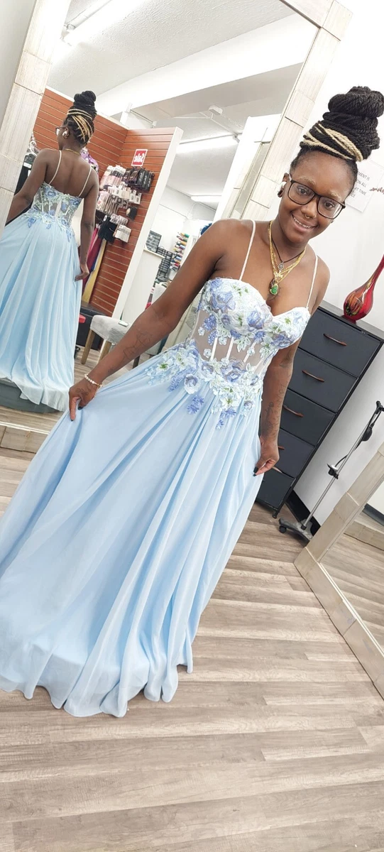 Embroidered top cheap prom dress