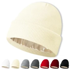 NPQQUAN Unisex Beanie Hats for Men Women Winter Beige(satin Lined) Satin Lined
