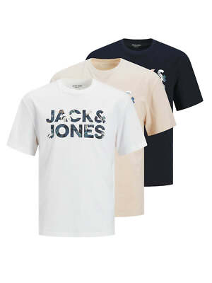 Jack & Jones 3er Pack Bryan Rundhals T-Shirts - Beige / Weiß / Schwarz