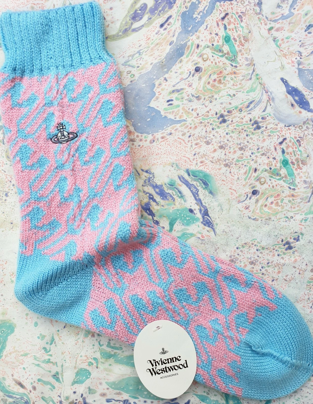 Fukuske for V Westwood Japan Mens Socks Small Pink & Blue UK 6.5-7.5 EUR 40-41.5