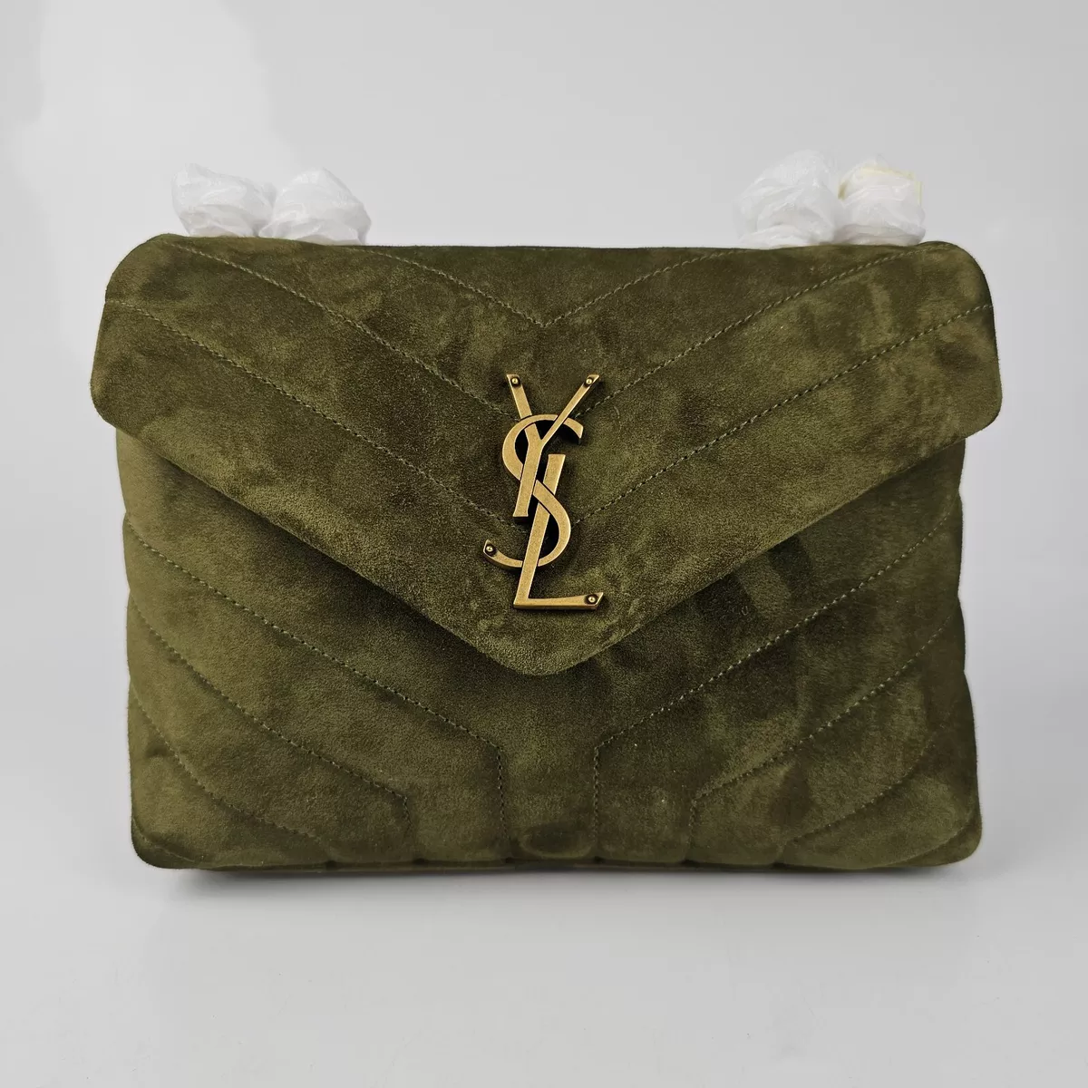 Saint Laurent Loulou Small Suede Shoulder Bag in Green