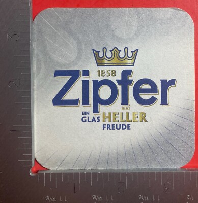 ZIPFER EIN GLAS HELLER FREUDE  3.5 INCH SQUARE BEER COASTER