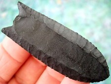 Super Fine Deep Fluted Nebraska Black Jasper Folsom Point with COA Arrowheads
