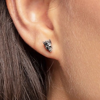 Evil Skull Ohrstecker echt 925 Sterling Silber für Herren Junge Goth Ohr & Helix
