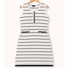 Ming Wang Large Shift Dress Striped Sleeveless Knit Classic Quiet Luxury Career