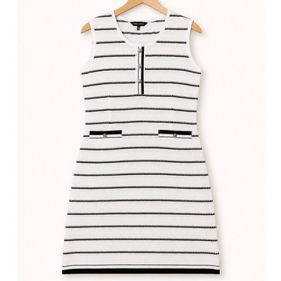 Ming Wang Large Shift Dress Striped Sleeveless Knit Classic Quiet Luxury Career