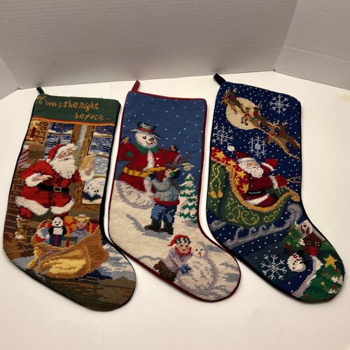Menge 3 Vintage Nadelspitze Weihnachten Strümpfe Schneemann Santa Rudolph 18"