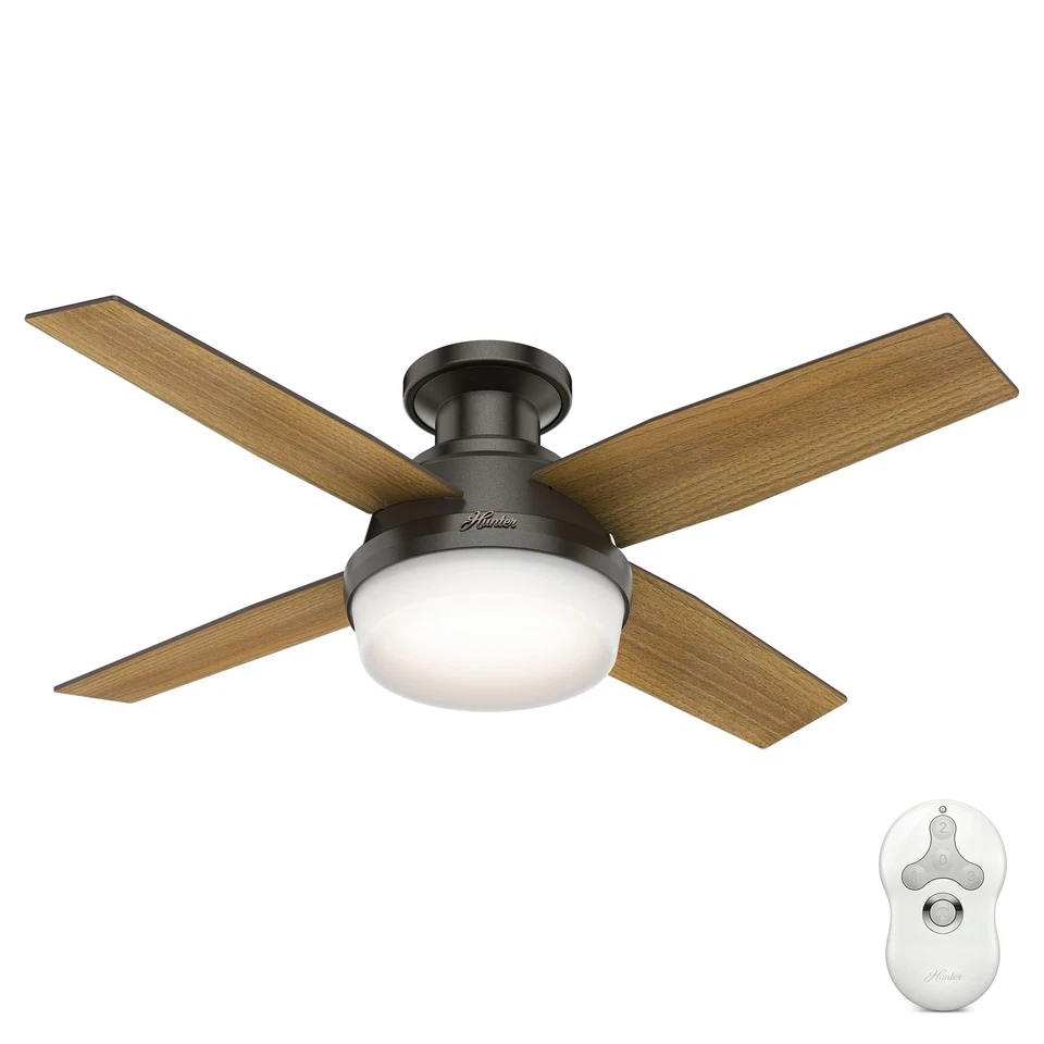 Hunter Fan 44 inch Low Profile Noble Bronze Ceiling Fan with Light and 4 Blades