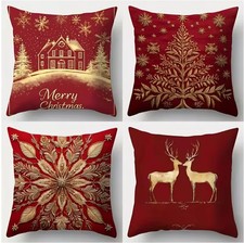 4pcs Christmas Reindeer Pillow Covers 35x35cm Farmhouse Throw Cushion Sofa Decor