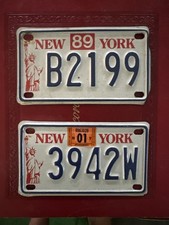 2 New York Motorcycle License Plates 1989/2001 Statue of Liberty