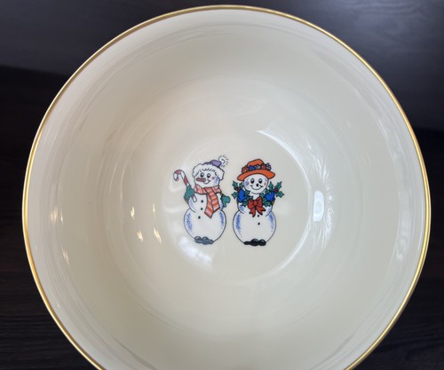 RARE Pair Pickard China USA Ivory Snowman Serving Bowls Gold Trim Beautiful! - Picture 15 of 17