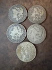 5 Vintage Morgan & Peace Silver Dollars  US Coins * 5 × 0.7734 = 3.867 Troy oz