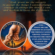 Inspirational "One Day at a Time"  Sobriety Coin Serenity Prayer Medallion Token