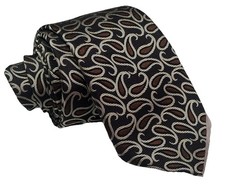  250 NEW ERMENEGILDO ZEGNA TIE SILK PAISLEY BLACK BROWN CHAMPAGNE
