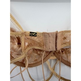 For Love & Lemons Skivvies Star Lace Bra Womens S Tan Strappy Underwire Mesh