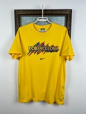 Vintage Nike FC Barcelona Football Yellow Shirt Soccer Jersey Mens Trikot Sz L
