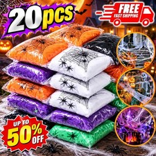 10 Bags Halloween Spider Web Cobwebs Fake Spiders Outdoor Party Decor