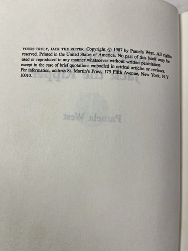 Yours Truly, Jack the Ripper Hardcover Pamela West 1987 - Bild 6 von 21