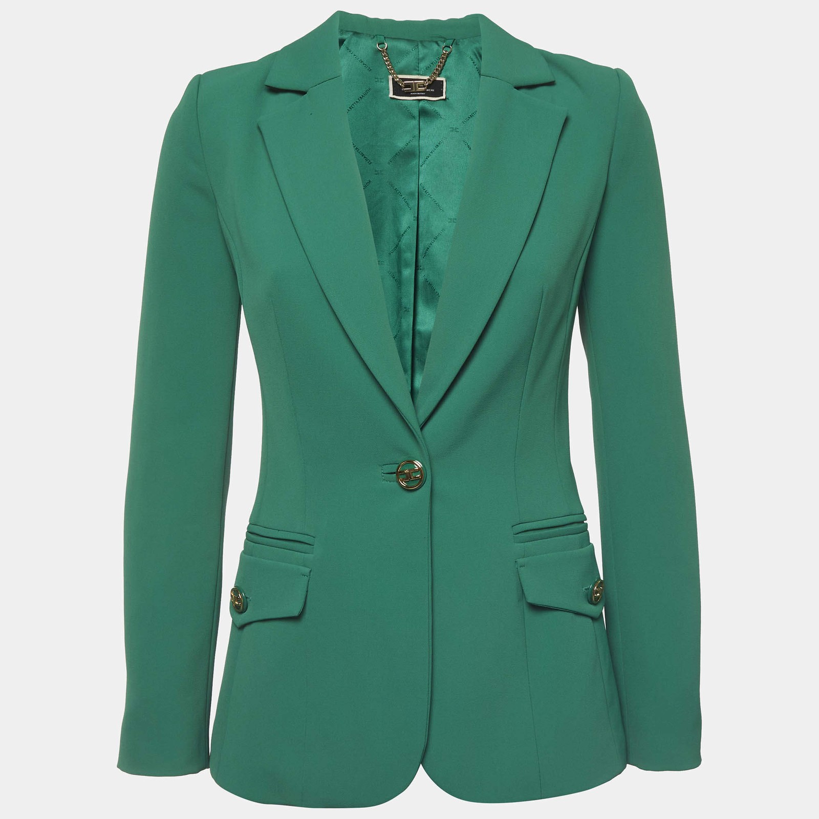 Elisabetta Franchi Green Crepe Single Breasted Blazer S