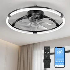Ceiling Fans with Lights and Remote, 20'' Low Profile Ceiling Fan, 3000-6500K Di