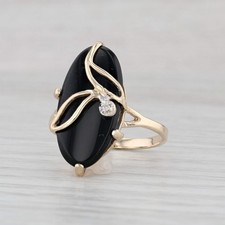 Vintage 1940s 10K Gold Black Onyx Diamond Navette Ring — listing 3