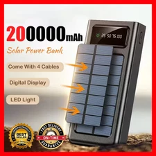 60W 200,000 mAh Solar Dual Power Bank Fast Charging Battery USB with 4 Cables