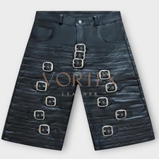 Men's Black Belted Lambskin Leather Shorts - Stylish Summer Streetwear