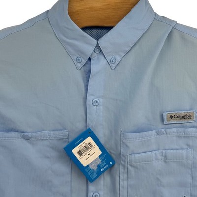 Columbia PFG Crystal Springs Mens M Light Blue Long Sleeve Fishing Shirt XM7102