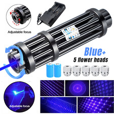 10W Adjustable Blue Burning Laser Pointer Visible Dot Torch Light 2 Battery