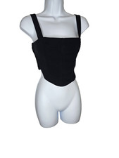 Abercrombie  Fitch Black Smocked Crop Top Corset Tank XS Y2k Cottagecore