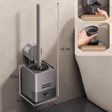 Toilet Brush and Holder Set, Suction Cup Toilet Bowl Scrubber with Drip Tray,