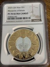 2025 Niue $1 “Monarchs of Britain” – 1 oz .999 Silver Proof NGC PF 70