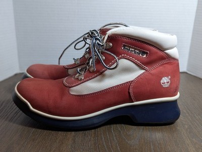 Timberland Hiking Field Ankle Boots Women 9.5 M Brick Red White Nubuck Leather
