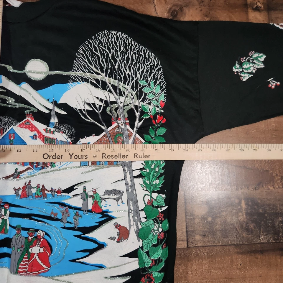 Vintage 90s Christmas Sweatshirt Womens 22/42 Black Winter Ice Skating Holiday - Image 3 of 4