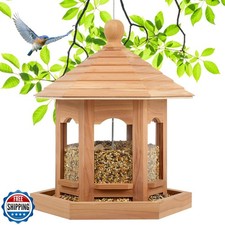 Liawm Wooden Bird Feeder for Outdoors Hanging, Red Cedar Hexagon