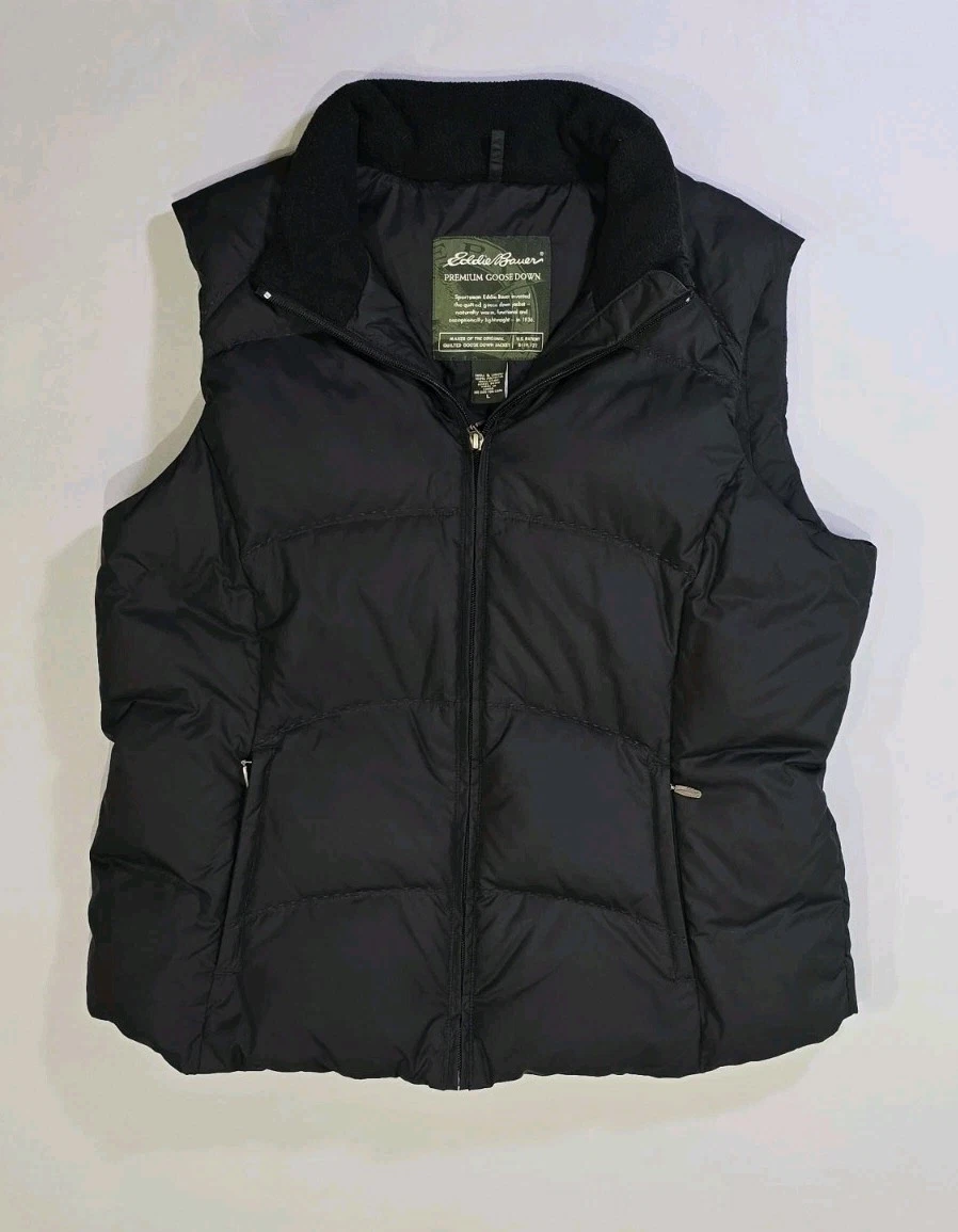 Eddie Bauer Vest Mens Large Black Puffer Premium Goose Down Quilted Outdoors