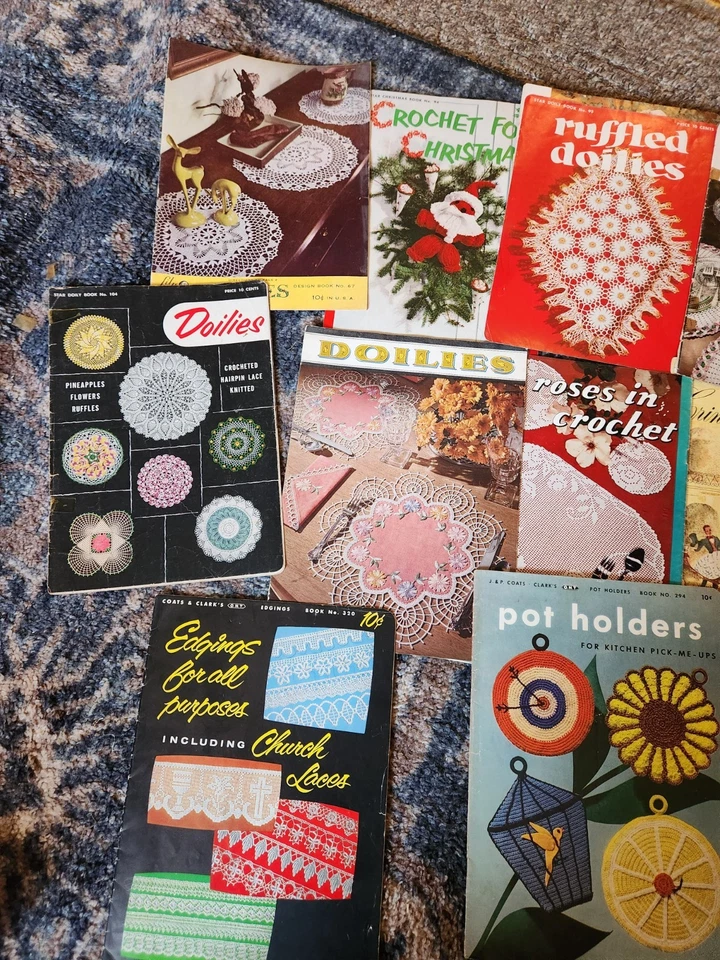 Lote de 12 revistas vintage patrón ganchillo soporte, bordes, Navidad, tapetes Mor Foto 4 de 4
