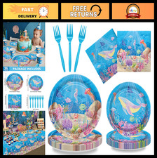 96PCS Under the Sea Party Supplies - Ocean Animal Plates  Napkins for 24 Guests