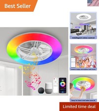 Alexa WiFi Low Profile Ceiling Fan with Light Flush Mount Enclosed Ceiling Fa...