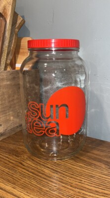 Vintage Lipton Sun Tea Glass Jar Canister Container Pitcher 1 Gallon Red