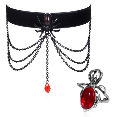 Halloween Spider Skull Heart Leather Choker Necklace - Punk Gothic Adjustable Collar