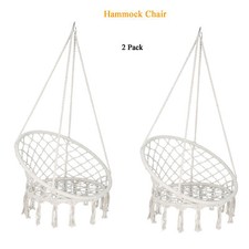 2PCS Hammock Chair Macrame Hanging Chair Swing Chair Max 330Lbs w/Tassels Beige