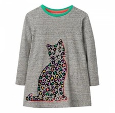 NWT Mini Boden Girls Tunic Top Gray Heathered Floral Cat. Size 6-7