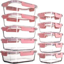 10-PK Glass Food Storage Containers with Lids - Leakproof Airtight Meal Prep Box