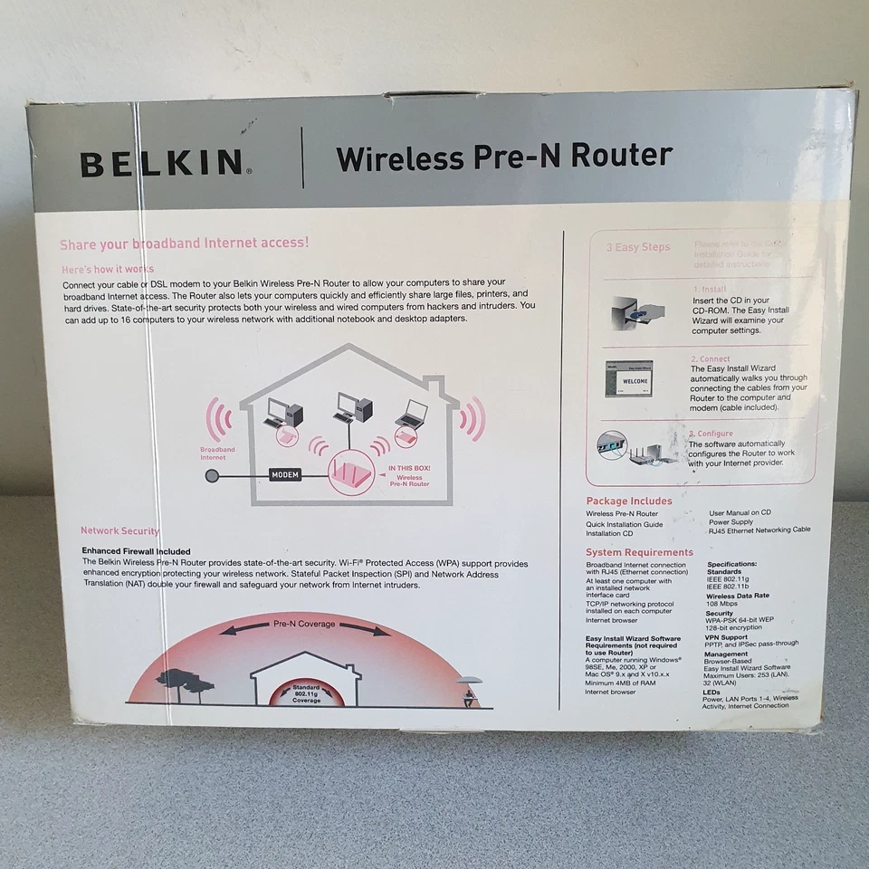 Belkin Wireless Pre-N Router F5D8230-4 Broadband Sharing Wide Coverage Internet - Image 3 of 4