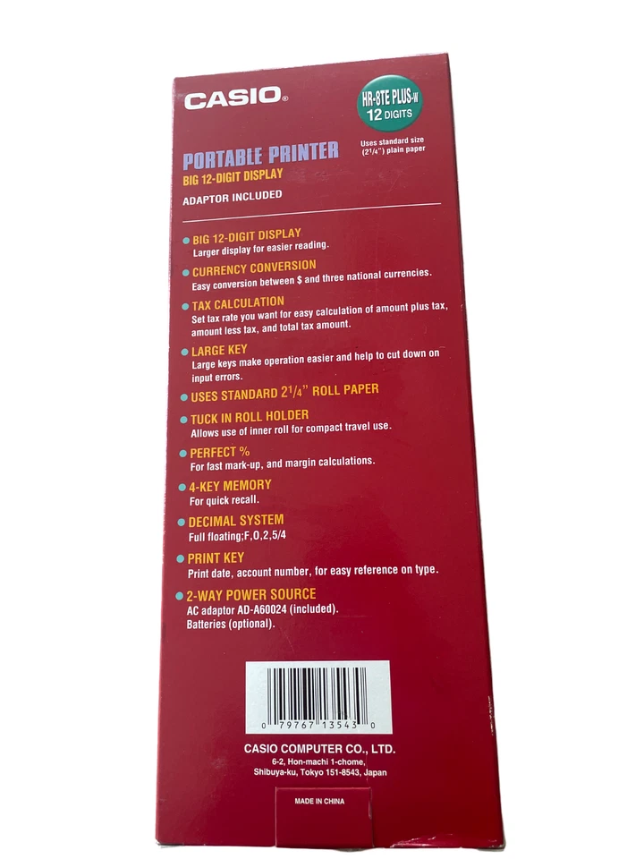 Casio HR-8TE Plus-W 12-Digit Display Portable Printer AD-A60024 Adding Machine - Image 2 of 3