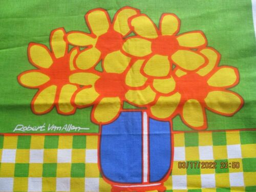 Wall Art Textile 1970's Robert Van Allen Fabric Flowers Yellow Orange MCM Vtg. - Zdjęcie 1 z 8